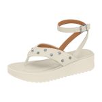 Sandália Papete Flatform Bege Clarinha Branca Tachas Vizzano