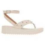 Sandália Papete Flatform Bege Clarinha Branca Tachas Vizzano