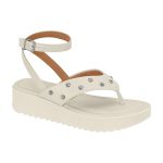Sandália Papete Flatform Bege Clarinha Branca Tachas Vizzano