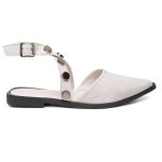 Sapatilha Mule Feminino Slingback Bege Branco Clarinho Tachas