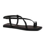Sandália Feminina Rasteira Preta Verão Aplique Metal Prata
