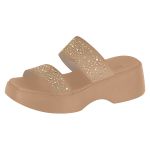 Sandália Tamanco Slide Nude Brilho Conforto Chinelo Moleca