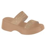 Sandália Tamanco Slide Nude Brilho Conforto Chinelo Moleca