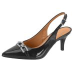 Sapato Feminino Scarpin Verniz Preto Detalhe Prata Canoinha Vizzano