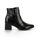 Bota Feminina de Bico Fivela Preta Mississipi Salto Bloco Grosso