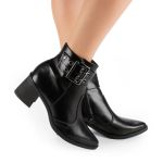 Bota Feminina de Bico Fivela Preta Mississipi Salto Bloco Grosso