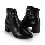 Bota Feminina de Bico Fivela Preta Mississipi Salto Bloco Grosso
