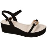 Sandália Feminina Plataforma Flatform Anabela Preta Bebecê Conforto