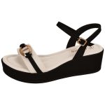 Sandália Feminina Plataforma Flatform Anabela Preta Bebecê Conforto