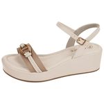 Sandália Feminina Anabela Flatform Bebecê Aveia Clarinha Fivela Conforto