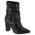 Bota Feminina Bico Cano Médio Enrugada Detalhe Lateral Vizzano Preta Salto Alto Grosso Médio