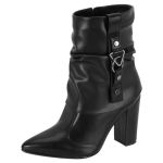 Bota Feminina Bico Cano Médio Enrugada Detalhe Lateral Vizzano Preta Salto Alto Grosso Médio