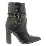 Bota Feminina Bico Cano Médio Enrugada Detalhe Lateral Vizzano Preta Salto Alto Grosso Médio