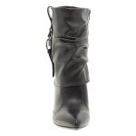 Bota Feminina Bico Cano Médio Enrugada Detalhe Lateral Vizzano Preta Salto Alto Grosso Médio