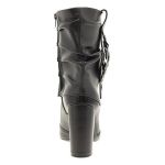 Bota Feminina Bico Cano Médio Enrugada Detalhe Lateral Vizzano Preta Salto Alto Grosso Médio