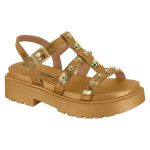 Sandália Feminina Papete Flatform de Tachinhas Bronze Lançamento Vizzano