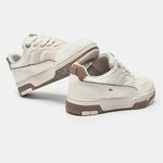 Tênis Feminino Casual Branco Recortes Marrom Solado Flatform Cadarço Via Marte