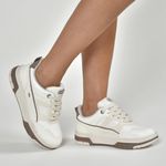 Tênis Feminino Casual Branco Recortes Marrom Solado Flatform Cadarço Via Marte