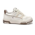 Tênis Feminino Casual Branco Recortes Marrom Solado Flatform Cadarço Via Marte