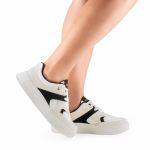 Tênis Feminino Casual Branco Bege Recortes Preto Solado Reto Mississipi