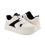 Tênis Feminino Casual Branco Bege Recortes Preto Solado Reto Mississipi