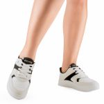 Tênis Feminino Casual Branco Bege Recortes Preto Solado Reto Mississipi
