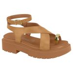 Sandália Feminina Flat Caramelo da Vizzano Aplique Dourado 
