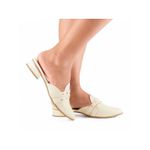 Sapatilha Mule Feminino Bico Saltinho Baixo Tachinhas Bege Clarinho Mississipi