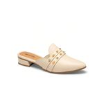 Sapatilha Mule Feminino Bico Saltinho Baixo Tachinhas Bege Clarinho Mississipi