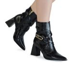 Bota Feminina Da Bebecê Bico Fino Salto Bloco Grosso Verniz