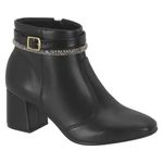 Bota Feminina Beira Rio Salto Bloco Detalhe Fivela Brilho Preta