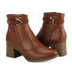 Bota Feminina Cano Médio Café Mississipi Detalhe Dourado Salto Bloco Grosso