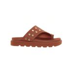 Sandália Feminina Papete Tratorada Ring Toe Caramelo Tachas Vizzano