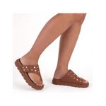 Sandália Feminina Papete Tratorada Ring Toe Caramelo Tachas Vizzano
