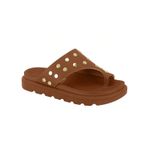 Sandália Feminina Papete Tratorada Ring Toe Caramelo Tachas Vizzano