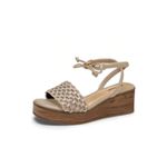 Sandália Feminina Flatform Mississipi Bege Anabela de Amarração