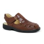 Sandália Masculina Super Leve Sapatoterapia com Velcro Cognac