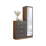 Cômoda com Espelho 4 Gavetas Estilo Jatoba/Grafite Santos Andira