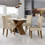 Conjunto de Mesa Sala de Jantar Dubai 4 Cadeiras 1,36m Carvalho/Off White Dobuê