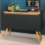 Aparador Buffet Gold 3 Portas Pes Palito Preto/Mel Primus