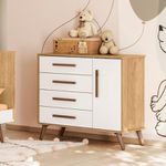 Comoda Sapateira Retro 1 Porta 4 Gavetas Freijo/Branco Qmovi