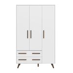 Guarda Roupa Retrô 3 Portas 2 Gavetas Pés Palito Branco Qmovi