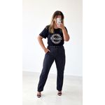 Calça Linho Risca de Giz Preta