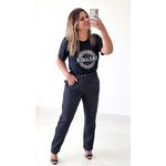 Calça Linho Risca de Giz Preta