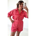 Conj. Kobe Short Camisa Listrado Vermelho