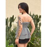 Blusa Doroti Sem Alças com Babados LISTRA FINA PRETO E BRANCO