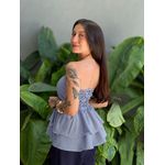 Blusa Doroti Sem Alças com Babados LISTRA FINA AZUL BIC COM BRANCO