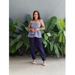 Blusa Doroti Sem Alças com Babados LISTRA FINA AZUL BIC COM BRANCO