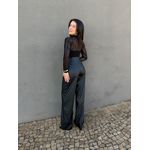 Body Tule Manga Longa com Texturas PRETO