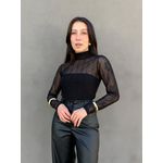 Body Tule Manga Longa com Texturas PRETO